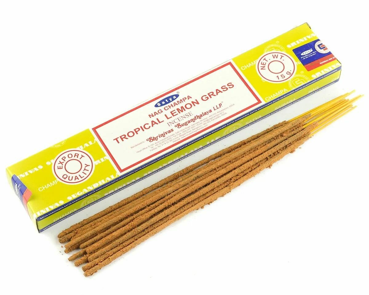 Аромапалочки Тропический Лимонник Сатья, Tropical Lemongrass Satya, 2 кор. по 15 палочек