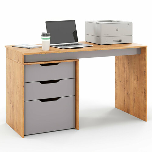 Письменный стол с тумбой с ящиками S Grand Лаворо 130х60х75 см Дуб бунраттиВулканический серый 14390₽