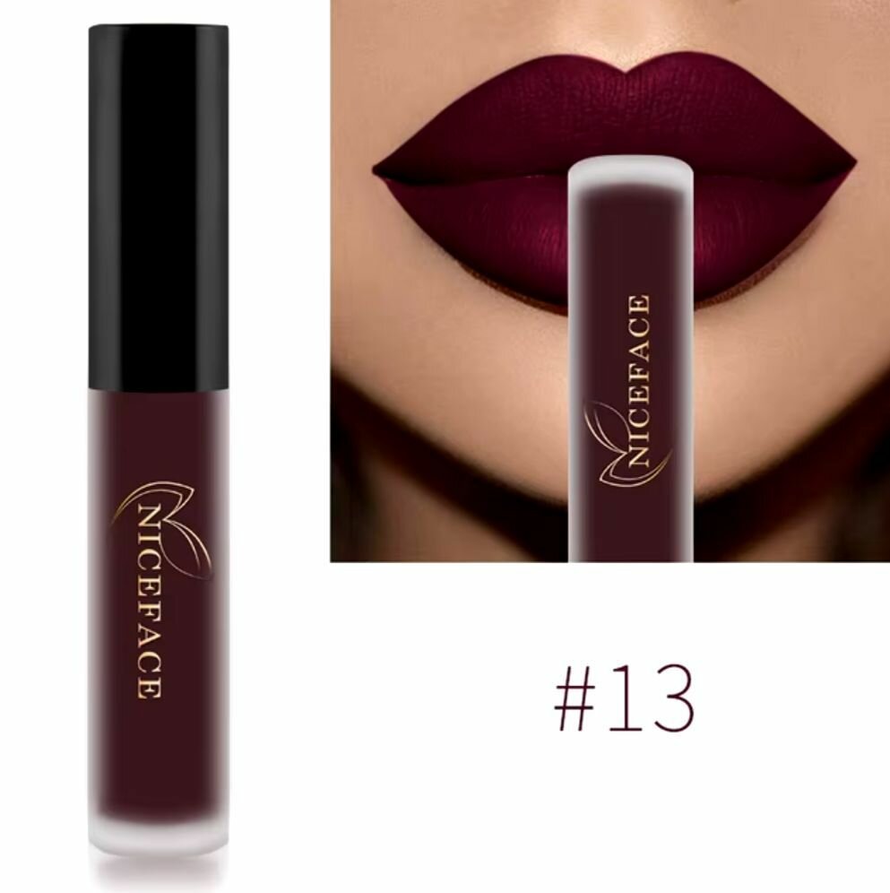 Яркий бархатный матовый блеск для губ NICEFACE водостойкий тинт с пигментом 13, 1 шт.