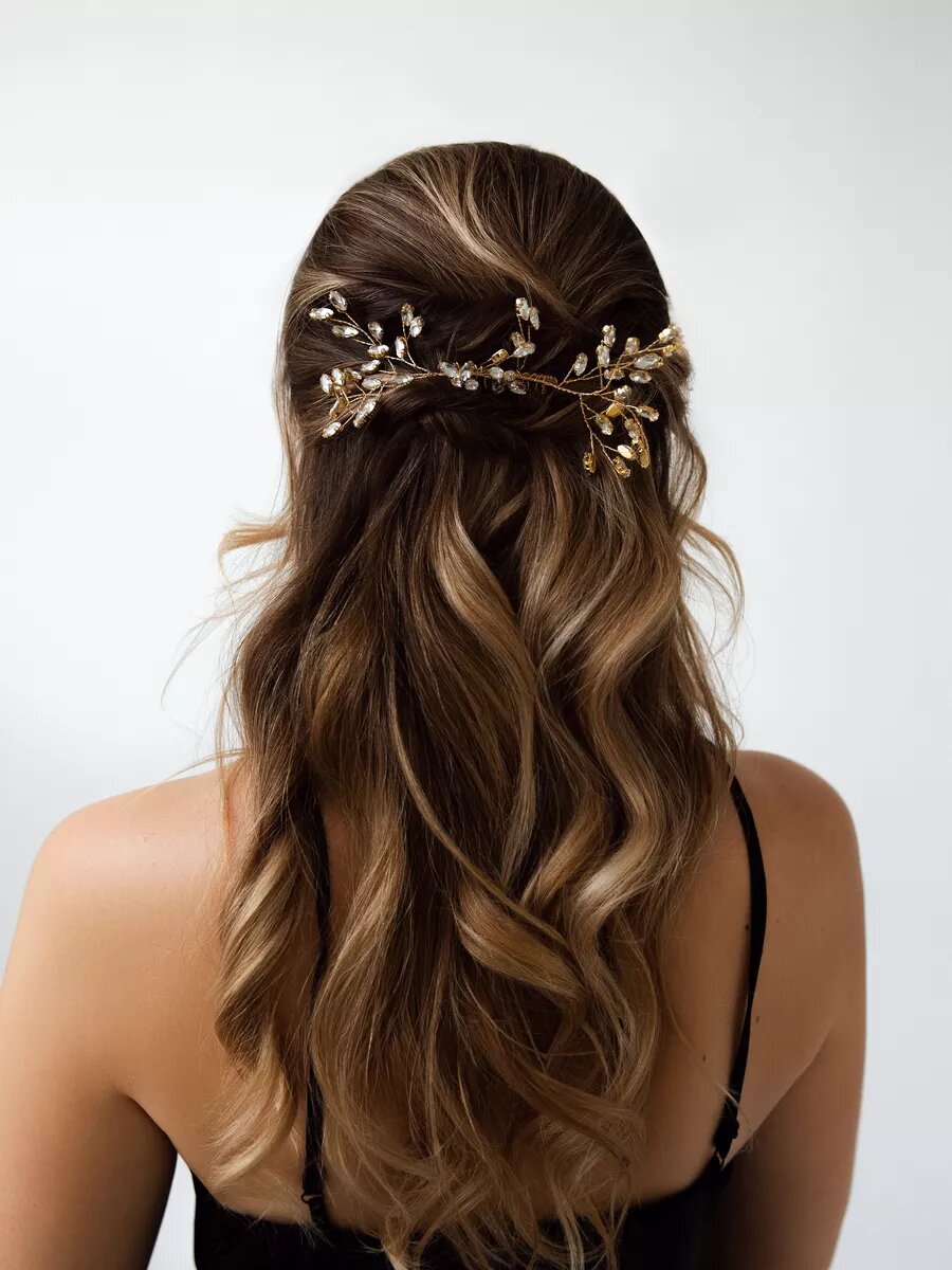 Золотой гребень веточка с камнями ручной работы — фото 1