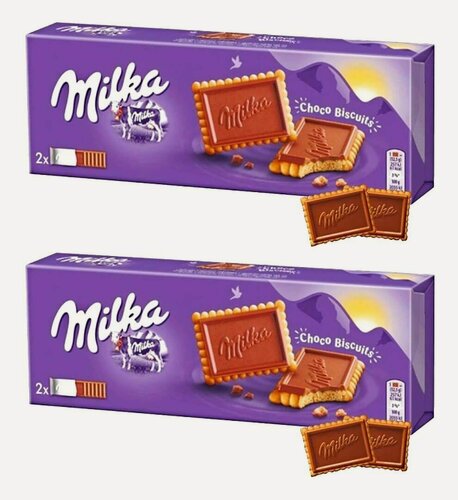 Изображение товара Печенье Milka Choco Biscuits chocolate бисквитное с альпийским молочным шоколадом 2 шт по 150 гр (Швейцария) 150г