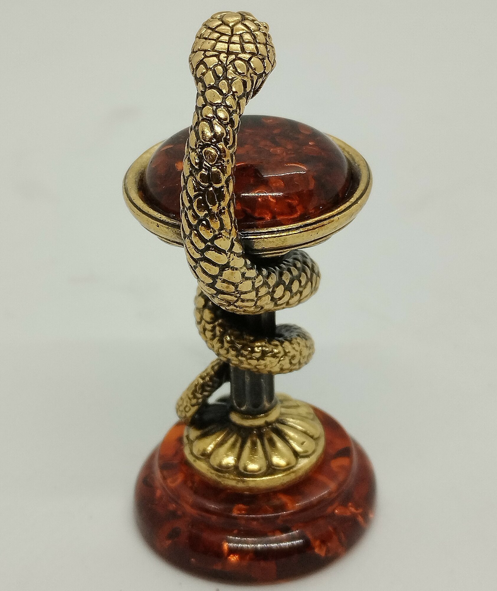 Фигурка бронза с янтарем "Змея", арт 2577 — фото 1