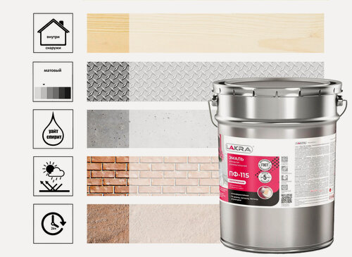 Изображение товара Эмаль Лакра ПФ-115, матовая, белая, для дерева, металла, бетона, 20кг