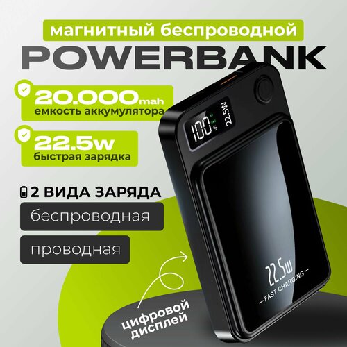 Повербанк Kingxbar 20000mAh MagSafe USB Type-C Lightning черный 3776₽
