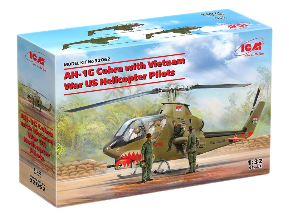 Сборная модель американского вертолёта AH-1G Cobra с вертолетчиками (1/32) 32062 ICM