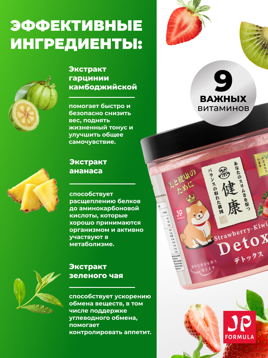 Напиток для похудения дренажный антиоксидантный со вкусом Клубника и Киви с витаминным комплексом Japan Formula — фото 1