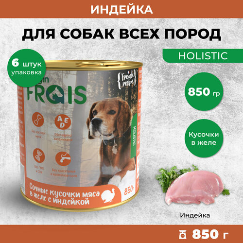 Влажный корм для собак Frais Holistic сочные кусочки мяса в желе с индейкой, 850 гр х 6 шт