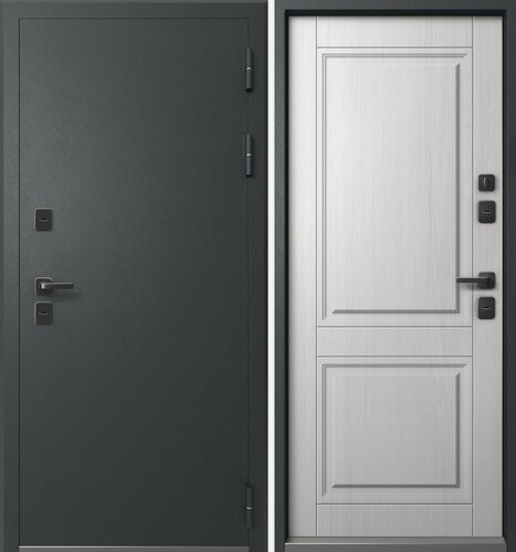 Изображение товара Дверь входная металлическая с терморазрывом Эталон Термо-2 Графит муар-Белый снег 860 левая