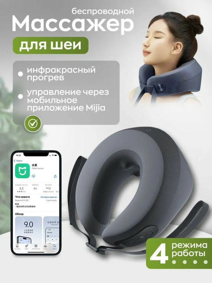 Массажер для шеи Xiaomi Mijia Cervical Massager Покрытие плеч и шеи черный - работает с mihome
