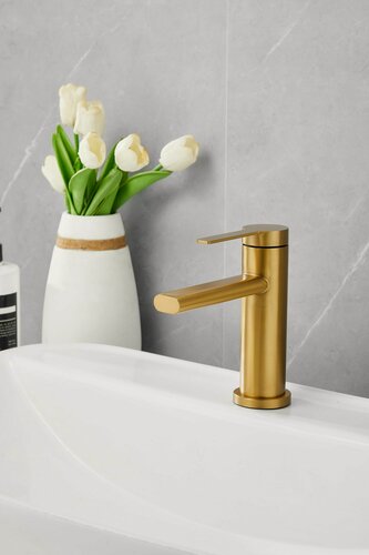 Изображение товара Смеситель монолитный для раковины золотой нержавеющая сталь, кран для умывальника BELZ B10813-5