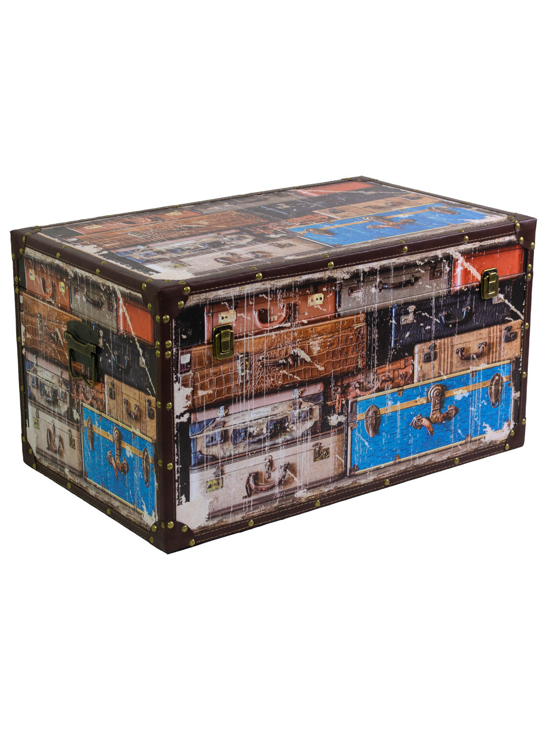 Сундук декоративный "Старинный сундук путешественника" для хранения МДФ синий/коричневый 59х36x32см