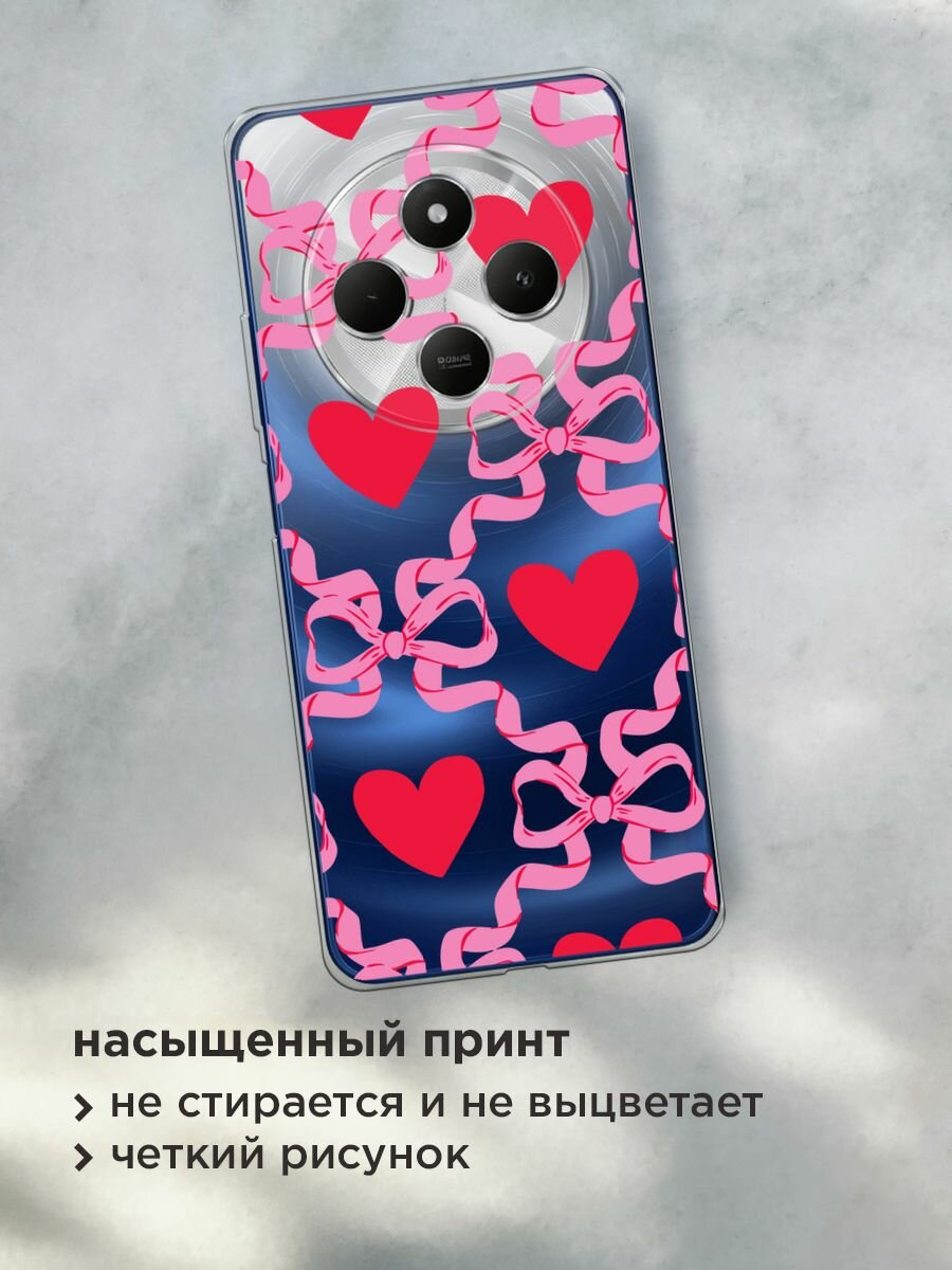 Чехол на Xiaomi Redmi 14C/Poco C75 4G/Redmi A4 5G/Poco M7 5G с принтом "Hearts and ribbons 2 - 14 февраля", прозрачный — фото 1