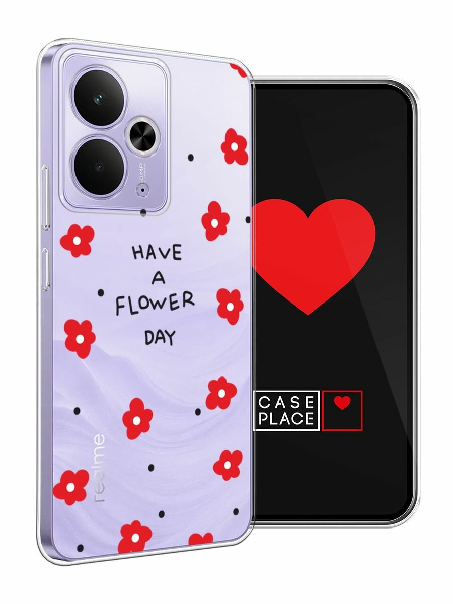 Чехол на Realme 14T / Реалми 14Т с принтом "Have a flower day 2", прозрачный — фото 1