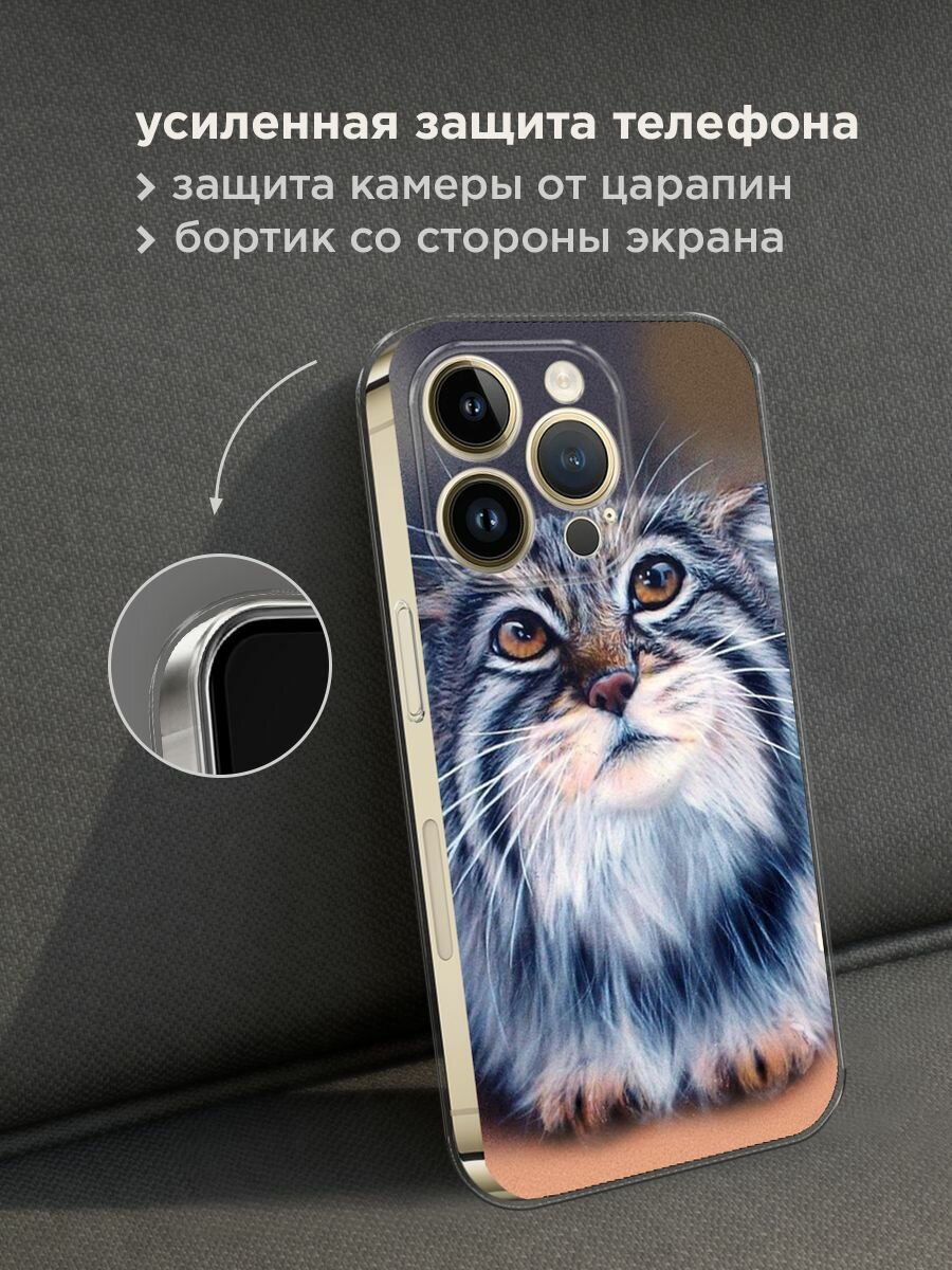 Чехол на Apple iPhone 14 Pro Max / Айфон 14 Про Макс с принтом "Кот манул 2" — фото 1