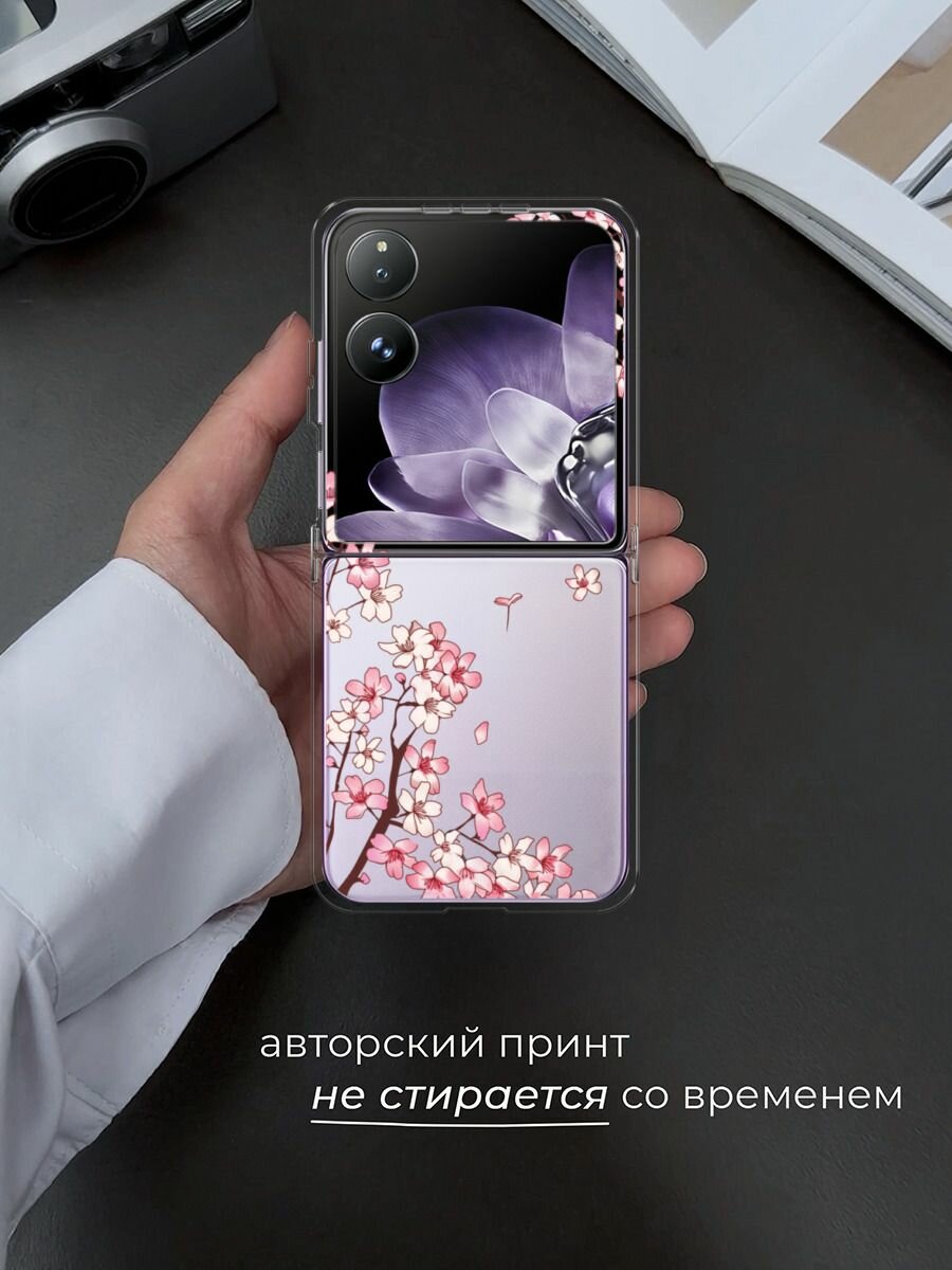 Чехол на Xiaomi Mix Flip / Сяоми Микс Флип с принтом "Ветви сакуры 1", прозрачный — фото 1