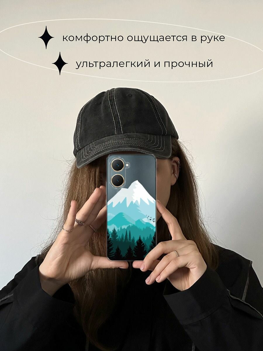 Чехол на Vivo Y03/Y18/Y18e / Виво Y03/Y18/Y18e с принтом "Синяя снежная гора", прозрачный — фото 1