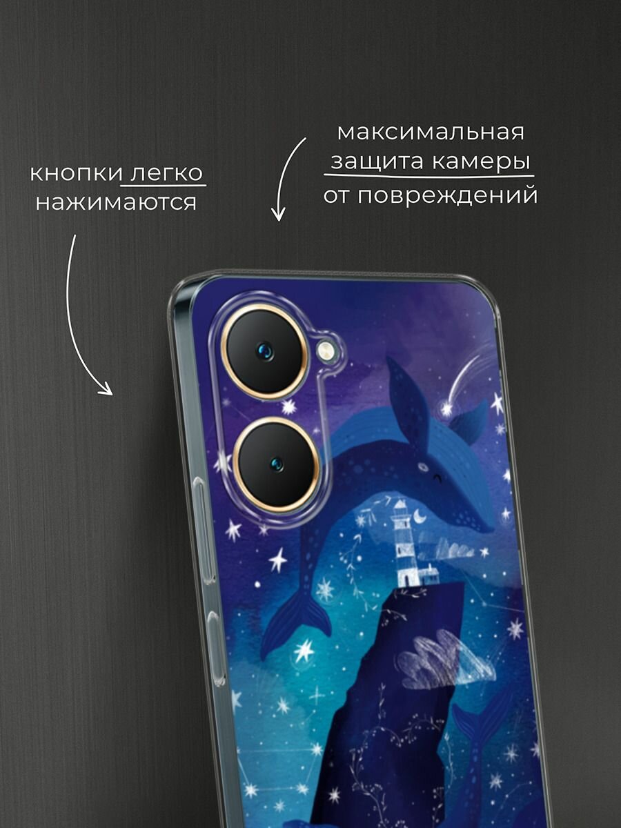 Чехол на Vivo Y03/Y18/Y18e / Виво Y03/Y18/Y18e с принтом "Ночные киты" — фото 1