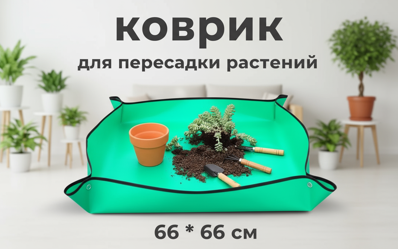 Коврик для пересадки растений 66*66см зеленый