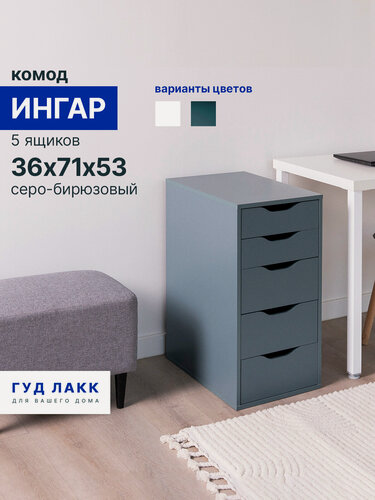 Изображение товара Комод с ящиками, 36x53x71 см, эмаль, серо-бирюзовый, Гуд Лакк, Ингар