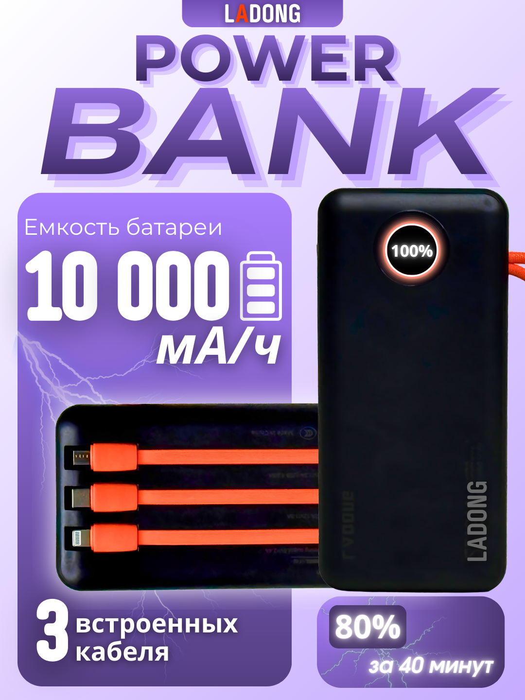 Power Bank Ladong 10000–40000 mAh повербанк powerbank для iPhone и Android