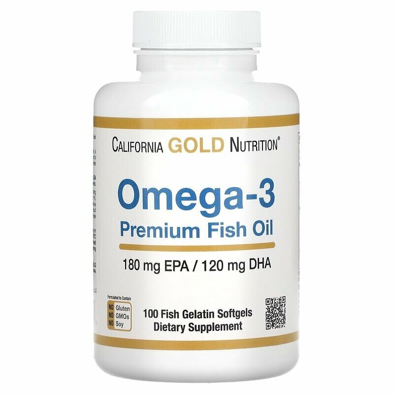 Рыбий жир California Gold Nutrition, Омега-3, с рыбьим желатином, 1100мг, 100шт