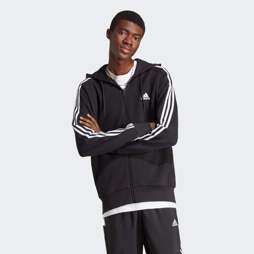 Толстовка adidas Essentials French Terry 3-Stripes Full-Zip, размер XXL, черный толстовка adidas для мальчиков карманы капюшон размер 134 синий