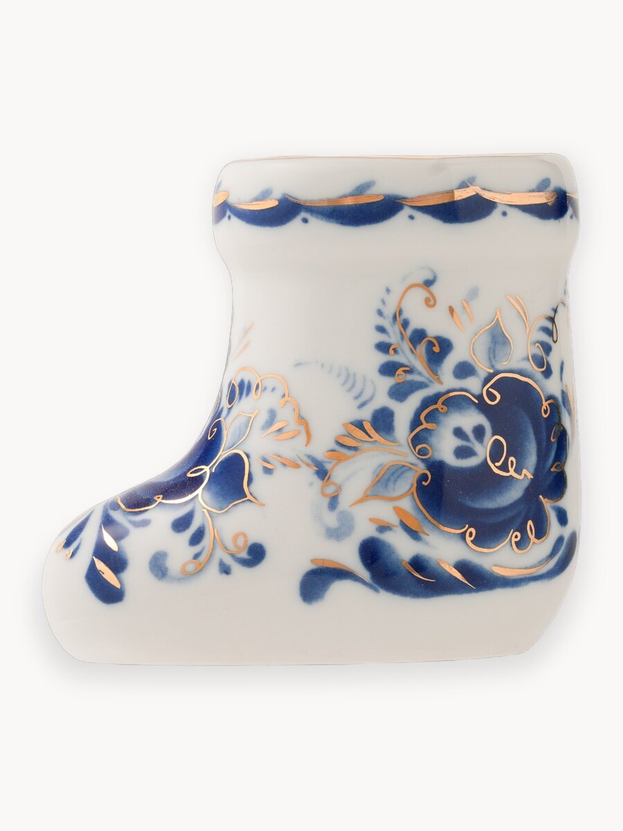 Стопка. Объединение "гжель". Бокальчик "Валенок", 90 мл, 24-х каратное золото, фарфор