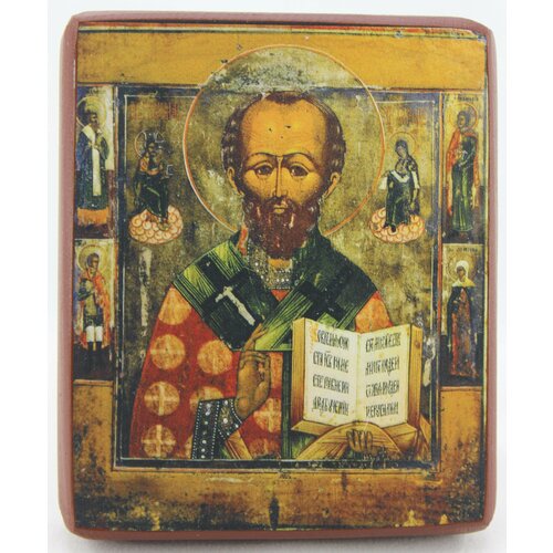 Икона Николай Чудотворец, деревянная иконная доска, левкас, ручная работа (Art.1106Мм)