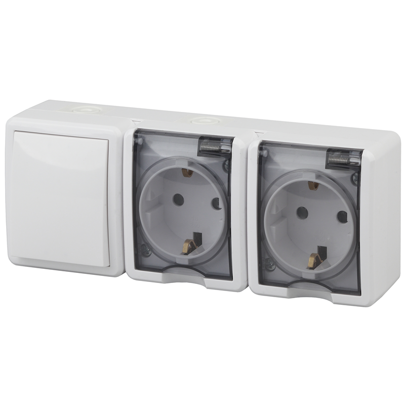 Блок 1кл + 2гн с З/К о/у белый 10А IP54 11-7403-01 Эксперт ЭРА