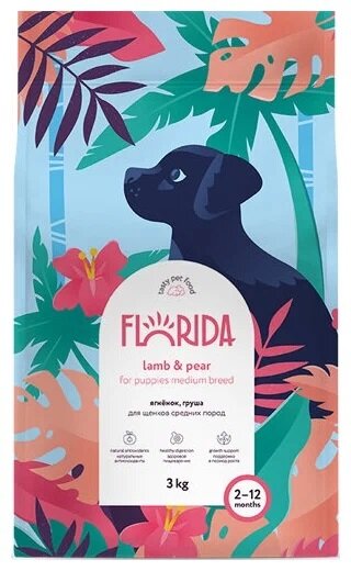 FLORIDA Сухой корм для щенков средних пород: ягненок с грушей 3кг