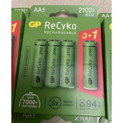 Аккумуляторные батарейки GP Recyko АА 2100 мАч 3 + 1 аккумулятор ni mh 2100 ма·ч 1 2 в varta recharge accu power 2100 aa в упаковке 4 шт