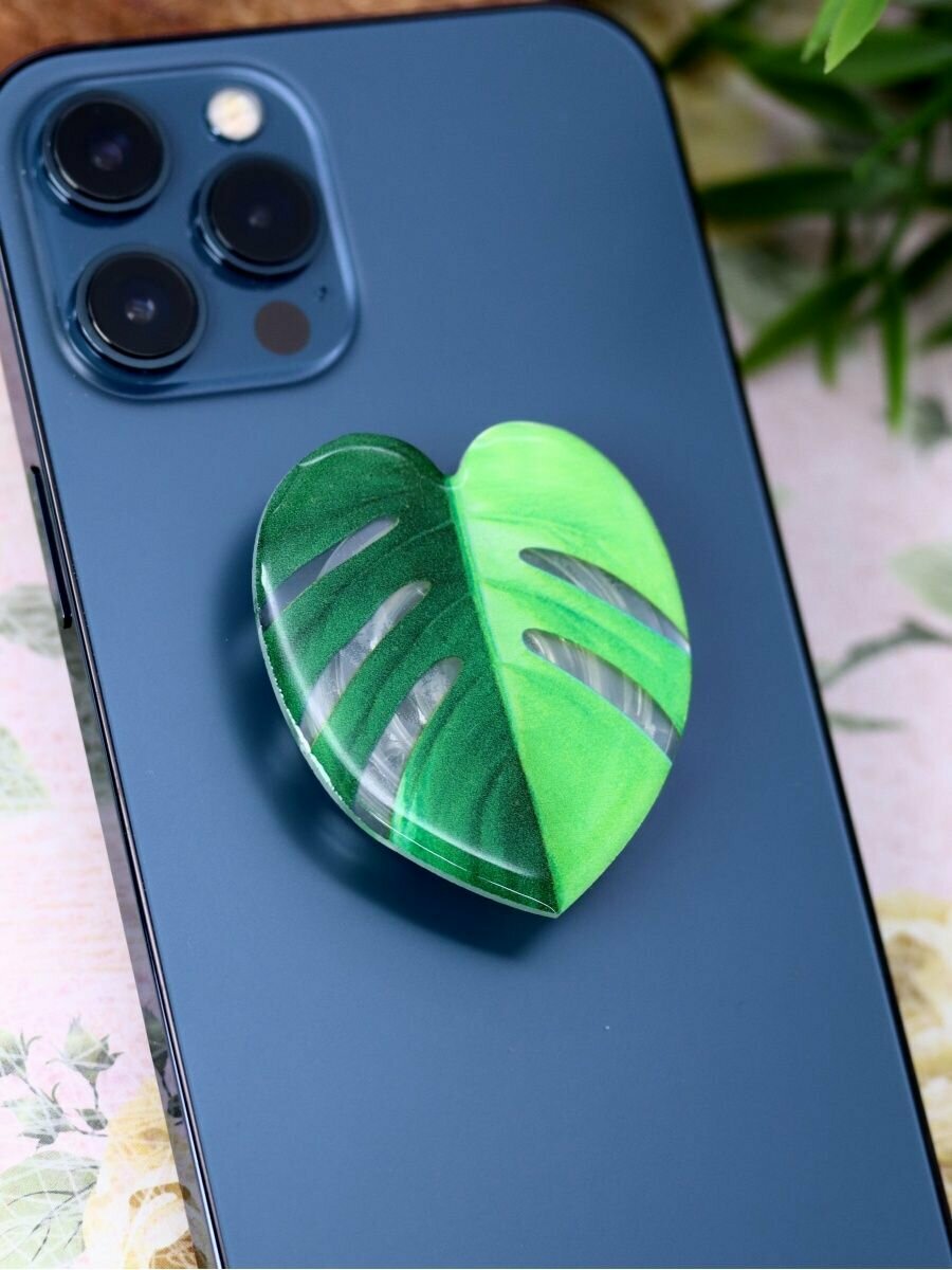 фото Попсокет держатель для телефона Leaf dark green