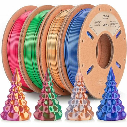 Набор из 4 катушек 0.25 кг пластика PLA Silk Tri Color 1,75 мм (Eryone) разных цветов - Тип 4 pla silk copper 1 75 мм 1 кг eryone медь