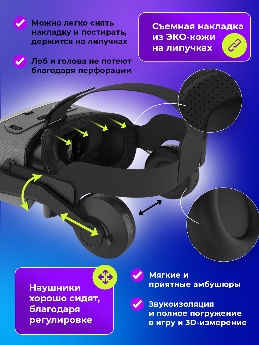 Очки виртуальной реальности Ritmix асферическая линза, шириной до 89 мм, 41,5 мм, 90-100° (80002909) - фото №10