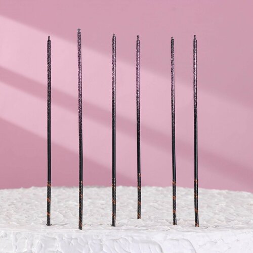 Набор свечей в торт 6 штук Сияние розовый с чёрным 17 см 390₽