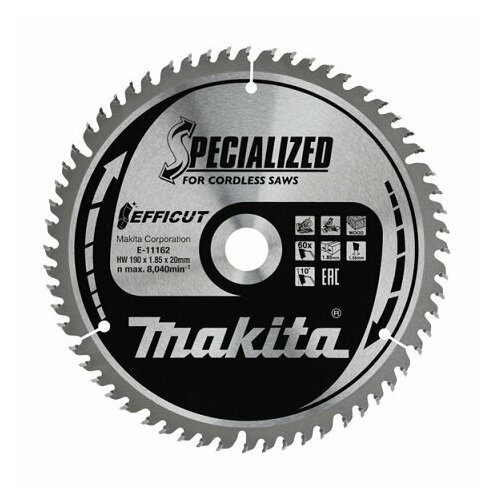 Диск пильный MAKITA EFFICUT, 190x20x1.85/1.35x60T по дереву