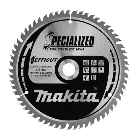 Диск пильный MAKITA EFFICUT, 190x20x1.85/1.35x60T по дереву