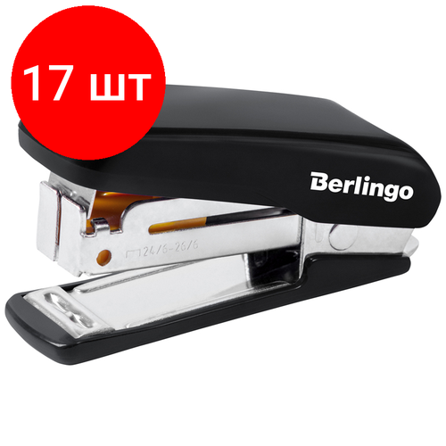 Комплект 17 шт, Мини-степлер №24/6, 26/6 Berlingo Comfort до 20л, пластиковый корпус, черный