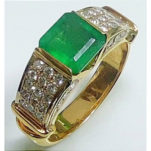 Кольцо Эстерелла, желтое золото, 750 проба, изумруд, бриллиант, размер 18.5 кольцо с изумрудом и бриллиантами из белого золота 750 пробы