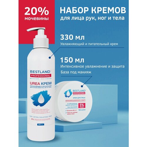 Увлажняющий и питательный крем Bestland набор: баночка 150 мл, флакон с дозатором 330 мл от трещин, натоптышей с мочевиной для лица, рук ног и тела