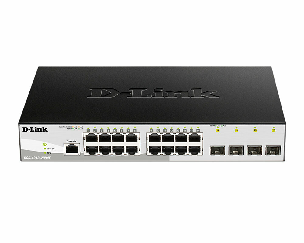 Коммутатор D-Link DGS-1210-20/ME/B RJ-45 SFP 20 портов 40 Гбит/с управляемый черный