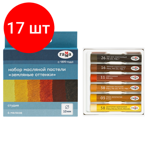 Комплект 17 шт, Пастель масляная Гамма Студия, Земляные оттенки, 6 цветов, картон. упак, европодвес пастель масляная гамма студия земляные оттенки 6 цветов картон упак европодвес 362491