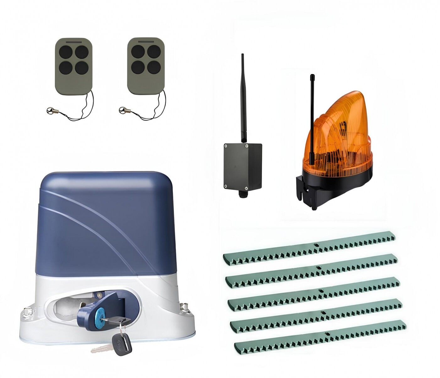 Автоматика для откатных ворот корн KSL-1300KIT-L1K5-BT комплект: привод 2 пульта Bluetooth-модуль лампа 5 реек