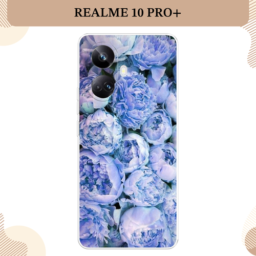 Силиконовый чехол Пионы голубые на Realme 10 Pro+ / Реалми 10 Про+ силиконовый чехол прекрасные пионы на realme 10 pro реалми 10 про