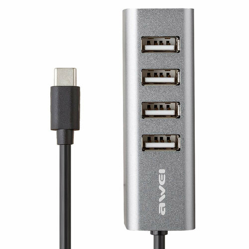 USB-C Хаб AWEI CL-122T 4xUSB (черный) мультифункциональный хаб vention usb type c 5 в 1 cnbhb