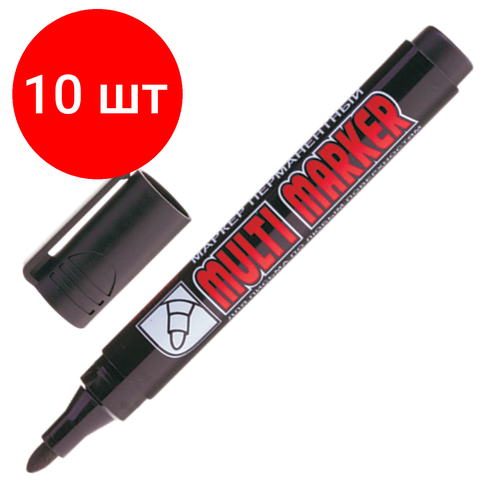 Комплект 10 шт, Маркер перманентный (нестираемый) CROWN Multi Marker, черный, круглый наконечник, 3 мм, CPM-800 маркер перманентный crown кроун multi 3 мм круглый красный cpm 800