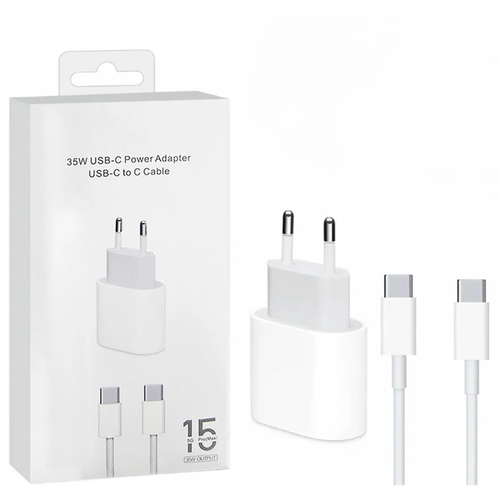 Сетевое зарядное устройство для айфон 15, 15 Plus, 15 Pro, 15 Pro Max / Адаптер питания 35W c кабелем Type-C - Type-C / Быстрая зарядка 35W