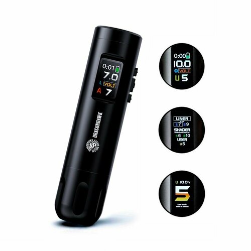 Беспроводная тату машинка Pen для тату и перманентного макияжа с чипом MAST Dragonhawk X7 Smart Screen AI черный