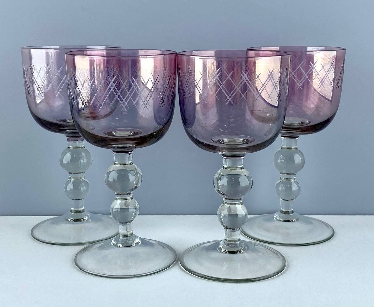 фото Винтажные бокалы "Розовый туман". Цветное стекло. СССР, 1980-е.