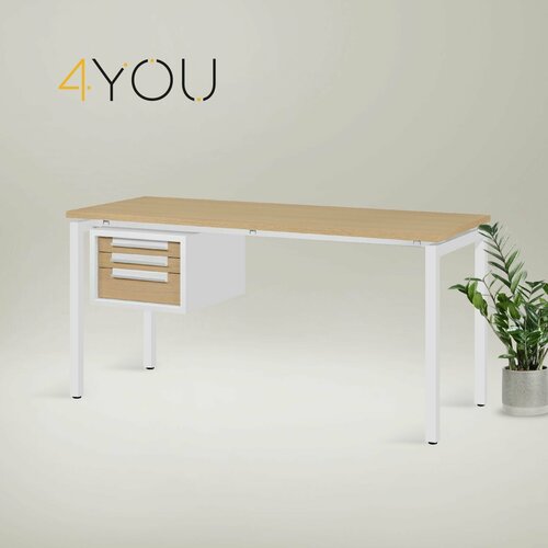 4 YOU Стол 150х70х85 см с тремя ящиками офисный, письменный, в стиле лофт, металлический